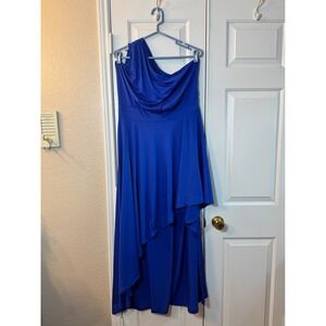 Royal Blue One Shoulder Flowy Stretch Dress‎ Long Night Out Dress, Womens Sz 2XL